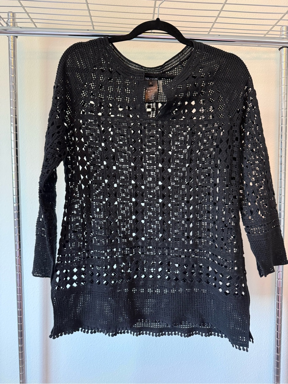 Nic+Zoe Black Crochet Knit Tunic Sweater
